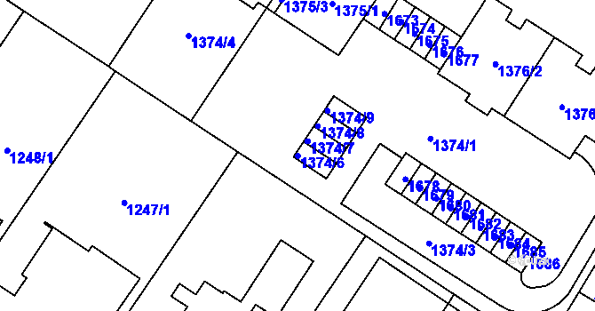 Parcela st. 1374/6 v KÚ Stránice, Katastrální mapa