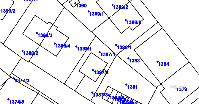 Parcela st. 1387/1 v KÚ Stránice, Katastrální mapa