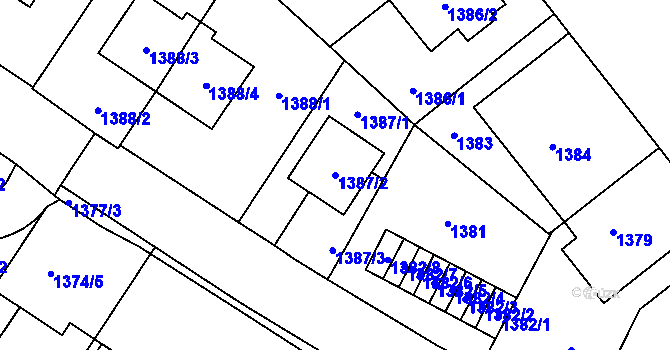 Parcela st. 1387/2 v KÚ Stránice, Katastrální mapa