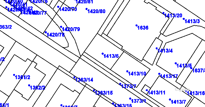 Parcela st. 1413/6 v KÚ Stránice, Katastrální mapa