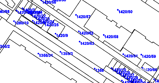 Parcela st. 1420/63 v KÚ Stránice, Katastrální mapa