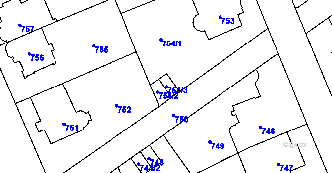 Parcela st. 754/3 v KÚ Stránice, Katastrální mapa
