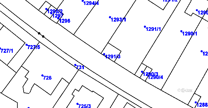 Parcela st. 1291/3 v KÚ Stránice, Katastrální mapa