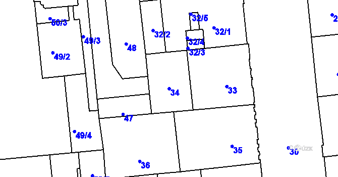 Parcela st. 34 v KÚ Veveří, Katastrální mapa