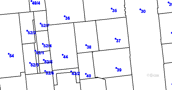 Parcela st. 38 v KÚ Veveří, Katastrální mapa