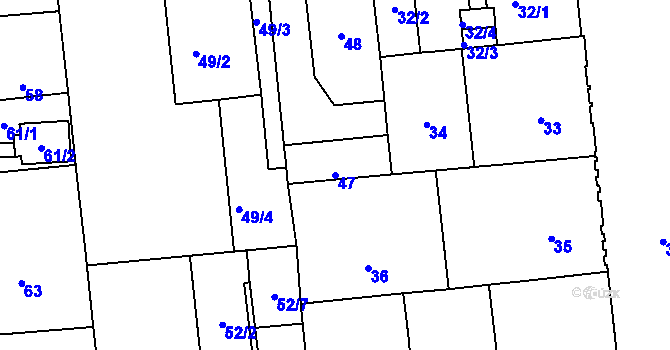 Parcela st. 47 v KÚ Veveří, Katastrální mapa