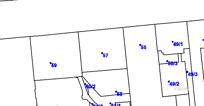 Parcela st. 57 v KÚ Veveří, Katastrální mapa