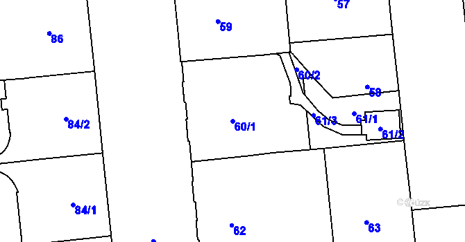 Parcela st. 60/1 v KÚ Veveří, Katastrální mapa