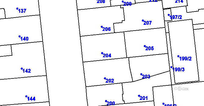 Parcela st. 204 v KÚ Veveří, Katastrální mapa