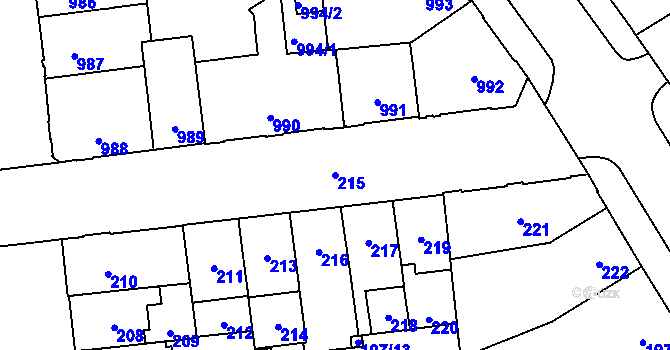 Parcela st. 215 v KÚ Veveří, Katastrální mapa