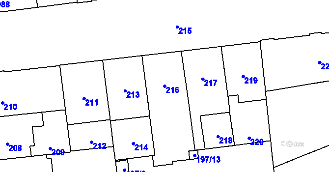 Parcela st. 216 v KÚ Veveří, Katastrální mapa