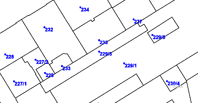 Parcela st. 229/3 v KÚ Veveří, Katastrální mapa