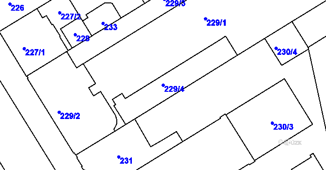 Parcela st. 229/4 v KÚ Veveří, Katastrální mapa