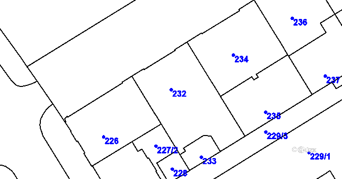 Parcela st. 232 v KÚ Veveří, Katastrální mapa
