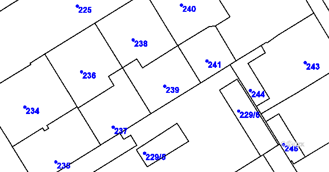 Parcela st. 239 v KÚ Veveří, Katastrální mapa