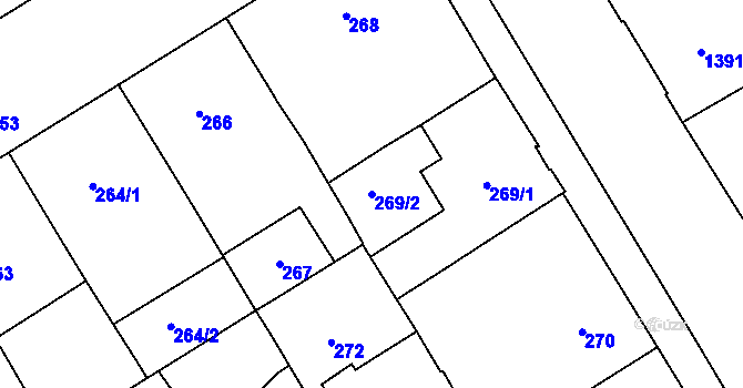 Parcela st. 269/2 v KÚ Veveří, Katastrální mapa
