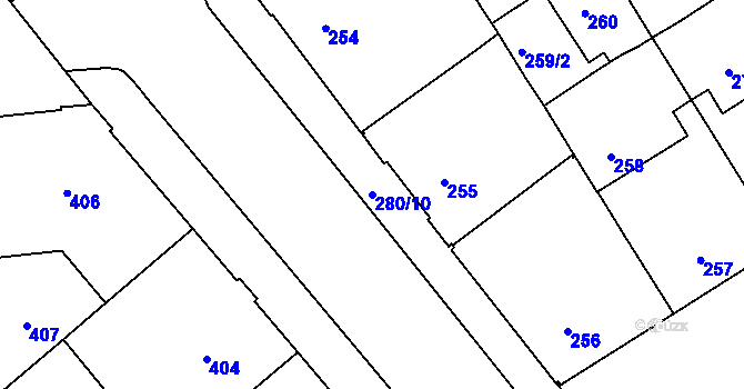 Parcela st. 280/10 v KÚ Veveří, Katastrální mapa
