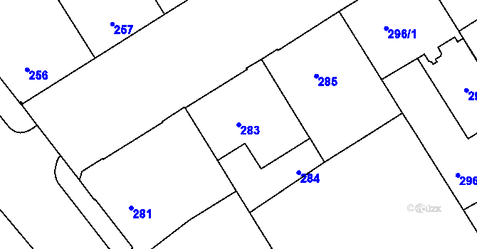 Parcela st. 283 v KÚ Veveří, Katastrální mapa