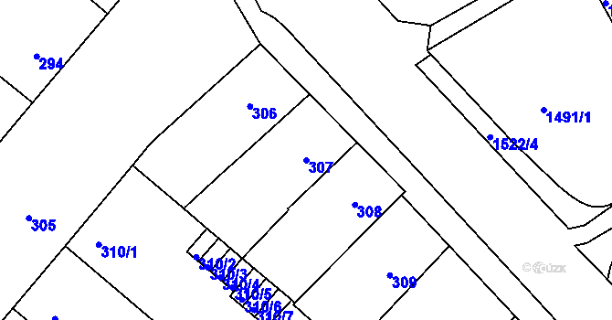 Parcela st. 307 v KÚ Veveří, Katastrální mapa
