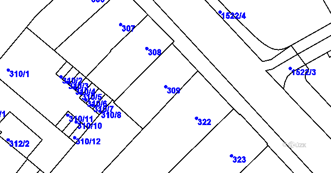 Parcela st. 309 v KÚ Veveří, Katastrální mapa