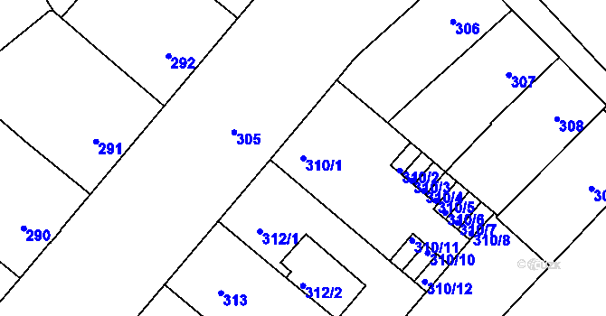 Parcela st. 310/1 v KÚ Veveří, Katastrální mapa