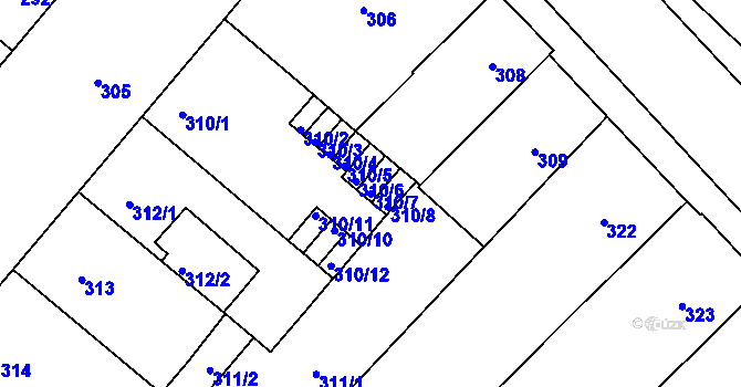 Parcela st. 310/7 v KÚ Veveří, Katastrální mapa