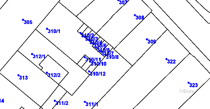 Parcela st. 310/8 v KÚ Veveří, Katastrální mapa