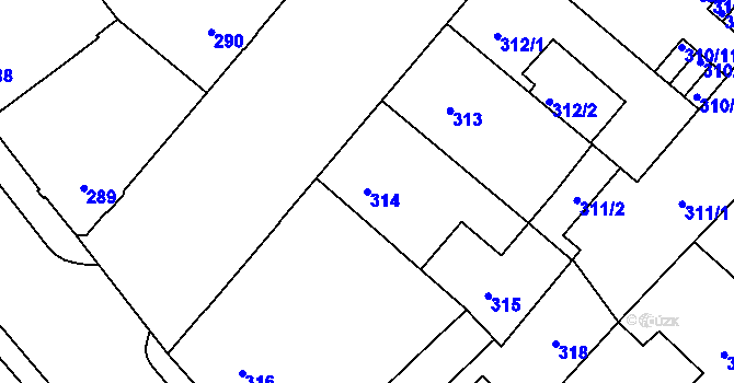 Parcela st. 314 v KÚ Veveří, Katastrální mapa