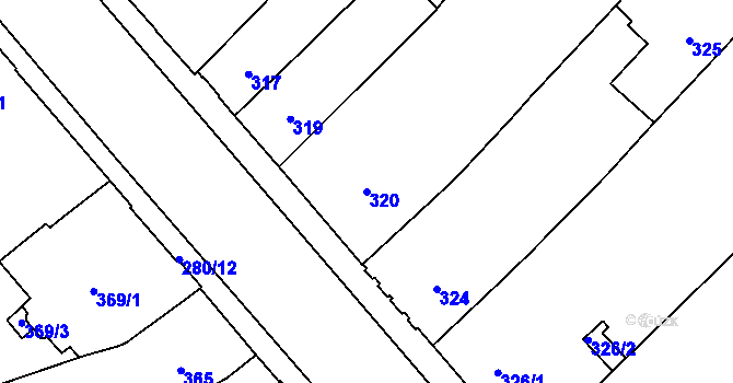 Parcela st. 320 v KÚ Veveří, Katastrální mapa