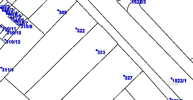 Parcela st. 323 v KÚ Veveří, Katastrální mapa