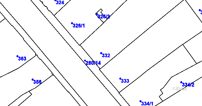 Parcela st. 332 v KÚ Veveří, Katastrální mapa