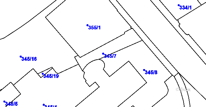 Parcela st. 345/7 v KÚ Veveří, Katastrální mapa
