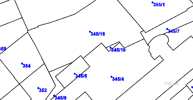 Parcela st. 345/18 v KÚ Veveří, Katastrální mapa