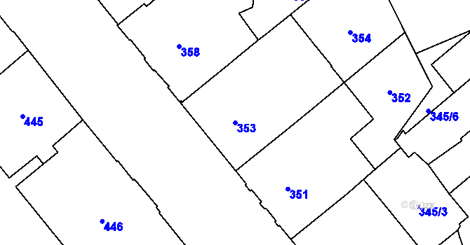 Parcela st. 353 v KÚ Veveří, Katastrální mapa