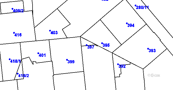 Parcela st. 397 v KÚ Veveří, Katastrální mapa