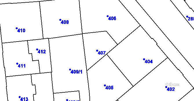 Parcela st. 407 v KÚ Veveří, Katastrální mapa
