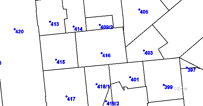 Parcela st. 416 v KÚ Veveří, Katastrální mapa