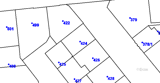 Parcela st. 424 v KÚ Veveří, Katastrální mapa