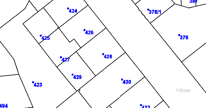 Parcela st. 428 v KÚ Veveří, Katastrální mapa