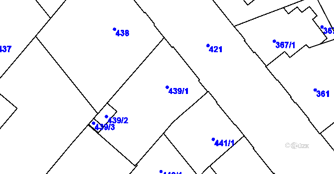 Parcela st. 439/1 v KÚ Veveří, Katastrální mapa