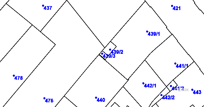 Parcela st. 439/3 v KÚ Veveří, Katastrální mapa
