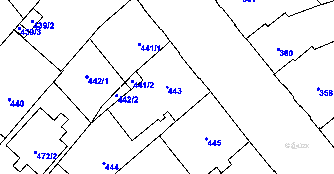 Parcela st. 443 v KÚ Veveří, Katastrální mapa