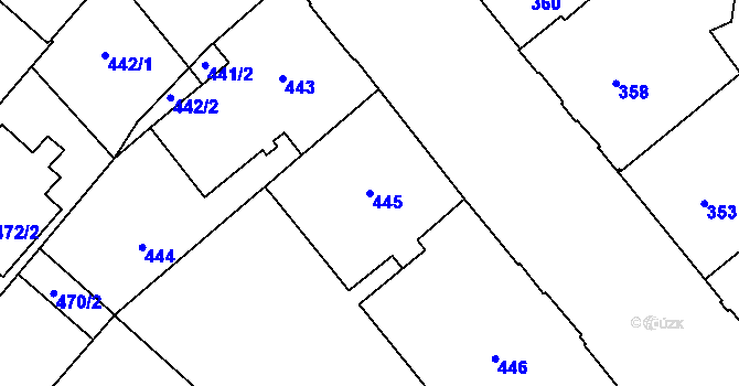 Parcela st. 445 v KÚ Veveří, Katastrální mapa