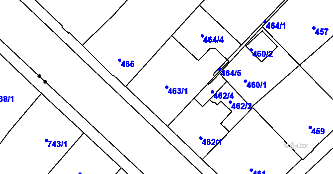 Parcela st. 463/1 v KÚ Veveří, Katastrální mapa