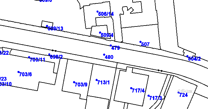 Parcela st. 480 v KÚ Veveří, Katastrální mapa