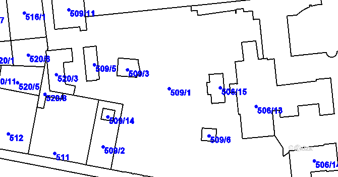 Parcela st. 509/1 v KÚ Veveří, Katastrální mapa