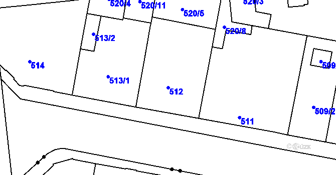 Parcela st. 512 v KÚ Veveří, Katastrální mapa
