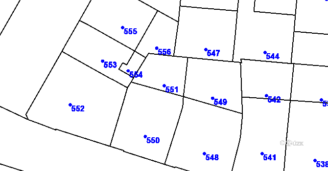Parcela st. 551 v KÚ Veveří, Katastrální mapa