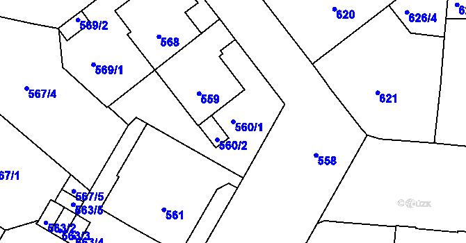 Parcela st. 560/1 v KÚ Veveří, Katastrální mapa
