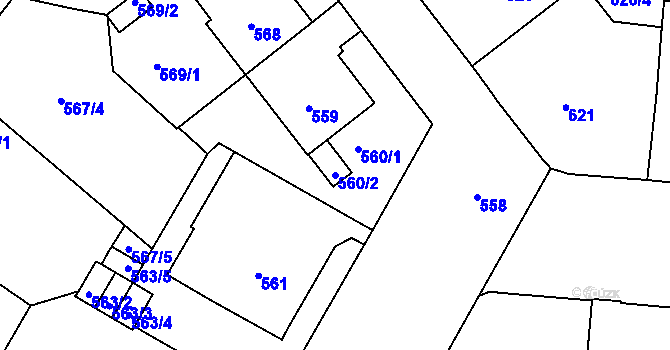 Parcela st. 560/2 v KÚ Veveří, Katastrální mapa